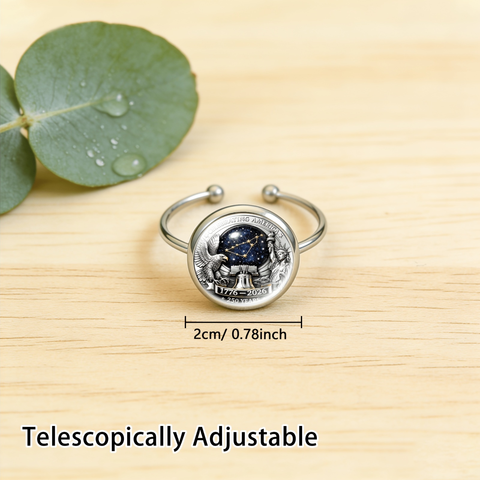 Colored Glass Inlaid Open Ring with Unique Pattern Design